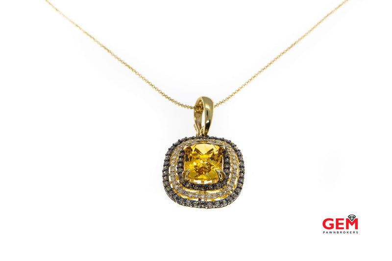 Effy Natural Citrine White & Cognac Diamond Chain Charm 14K 585 Yellow Gold 18" Necklace Pendant