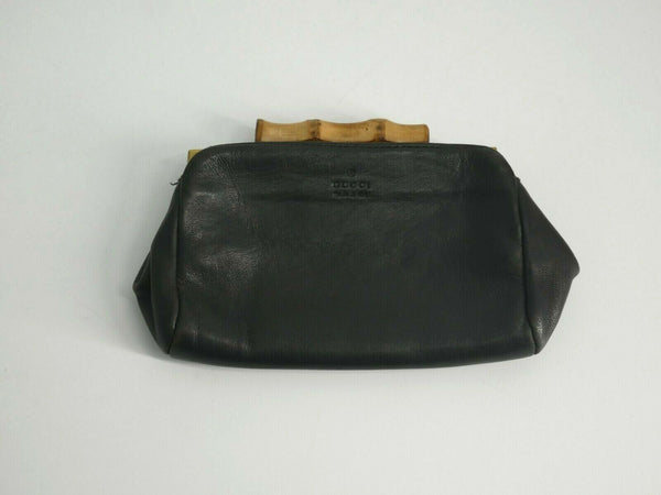 Gucci Black Coin Purse Leather Bamboo Pouch 108647-0416