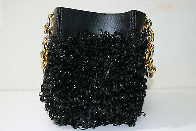 Balenciaga Black Leather & Patent Textured Woven Chain Link Handle Bag