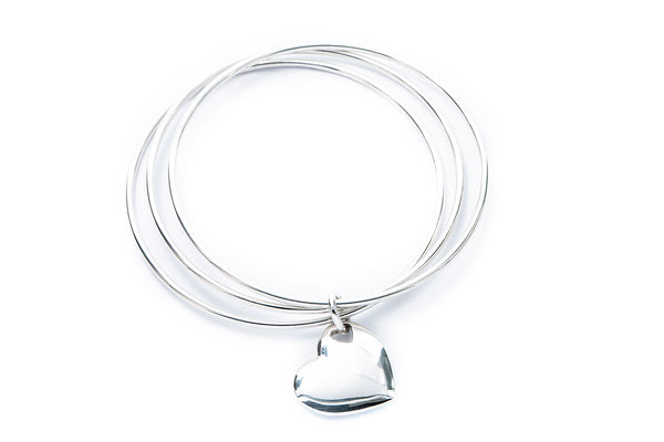 Tiffany & Co Stencil Triple Three Bangle Heart Charm Bangle Bracelet