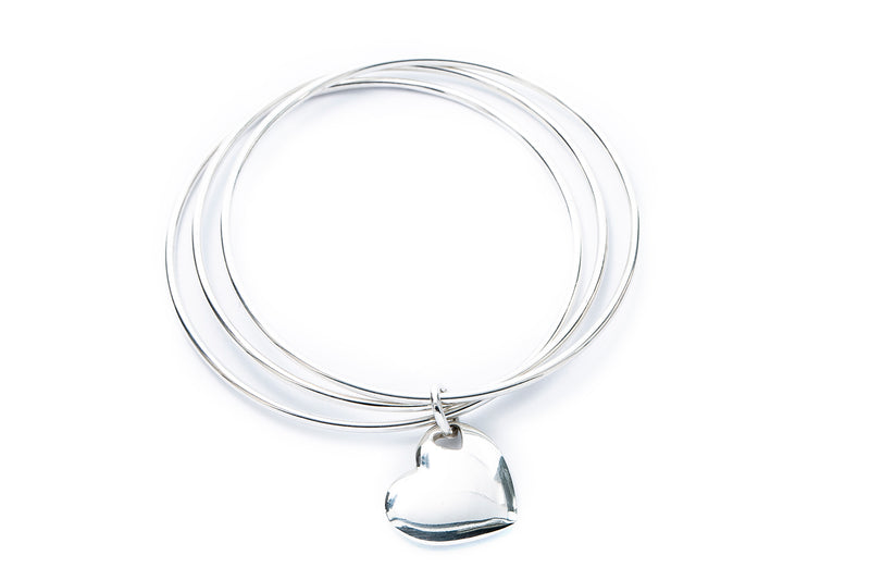 Tiffany & Co Stencil Triple Three Bangle Heart Charm Bangle Bracelet