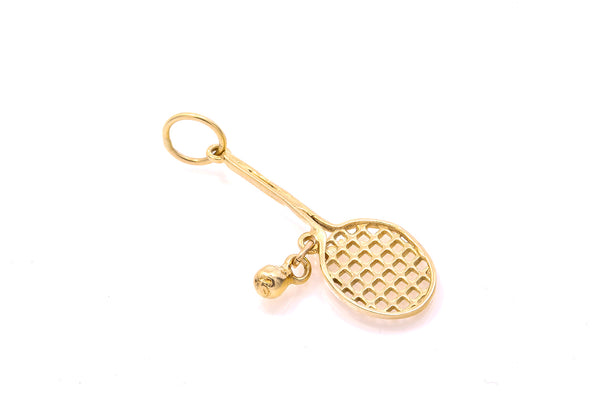 Vintage Sports Tennis Ball Racquet 14Kt 585 Yellow Gold Charm Pendant