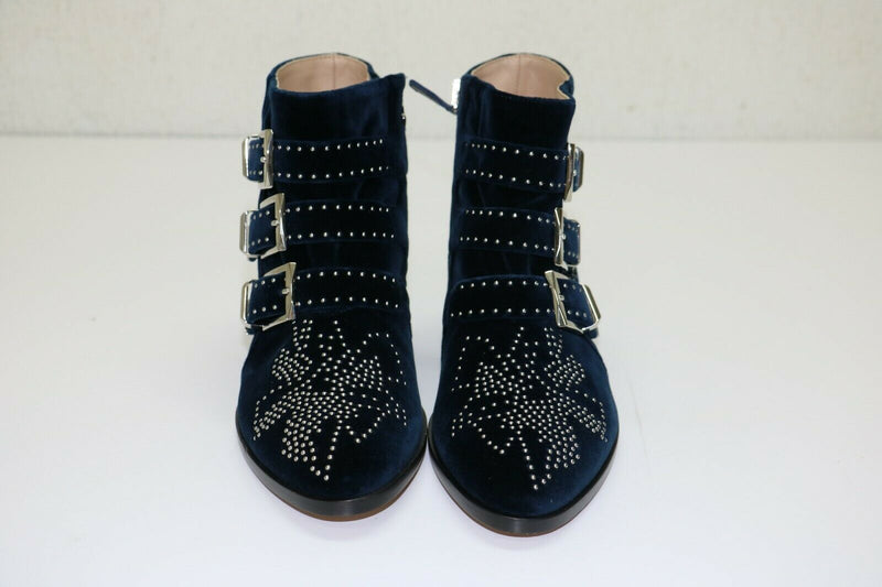 Chloe: Susanna Blue Lagoon - Silver Studded Ankle Boots - Sz: 36.5 - IA702