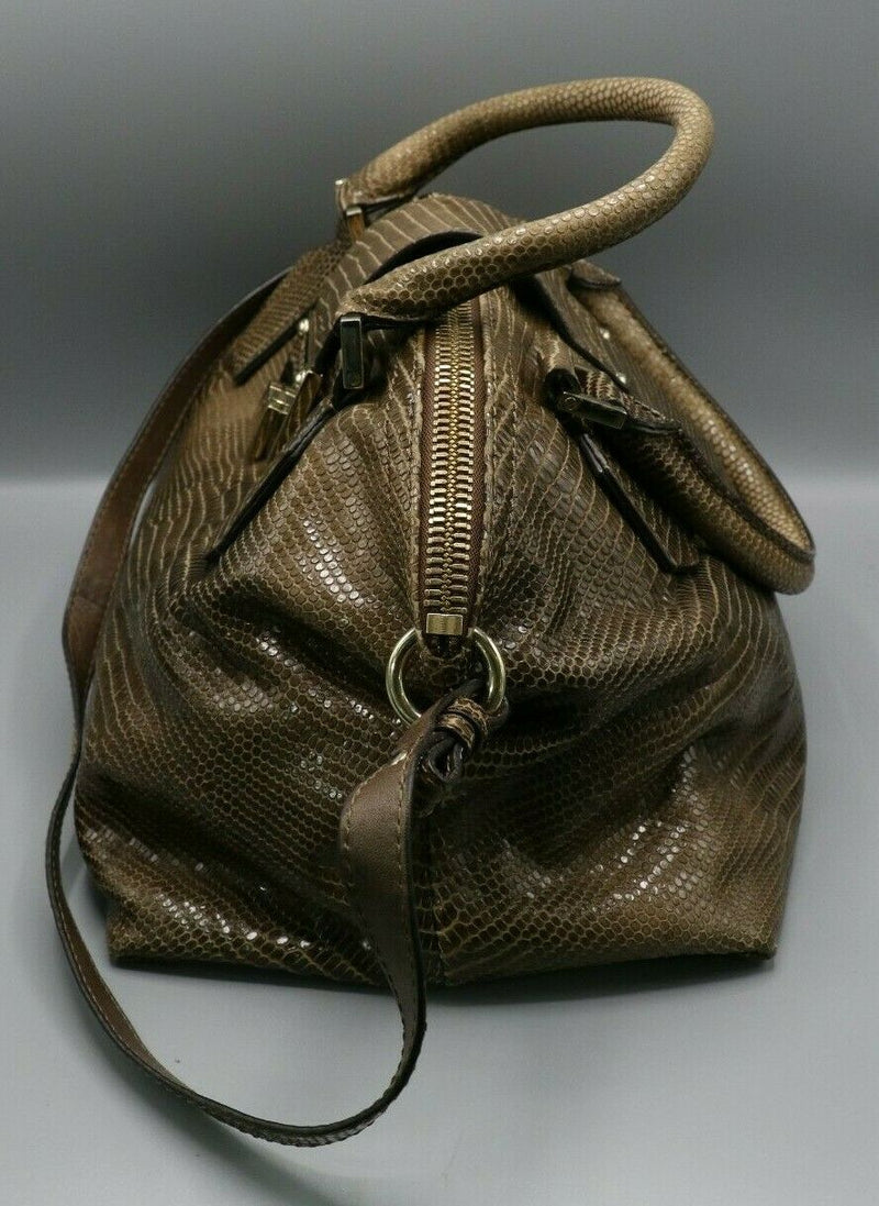 Jimmy Choo Cognac Lizard Embossed Leather Rosa Satchel Bag