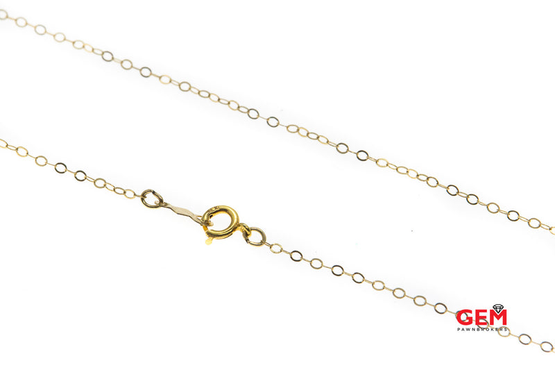 Thin Dainty 1.3mm Chain Link Diamond Panda Teddy Bear Charm Outline 14K 585 Yellow Gold 15.25" Necklace