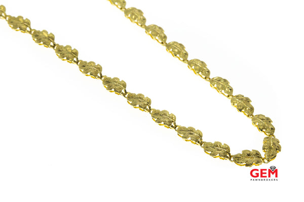 Simone Bandini 8mm Leaf Link Brushed Finish Stampato Necklace 18K 750 Yellow Gold 17" Chain
