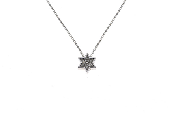 Pave Diamond Star of David Pendant 14K 585 White Gold 16.25" Necklace