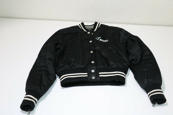 AMIRI Lovers Embroidered Satin Bomber Jacket in Black Size Small