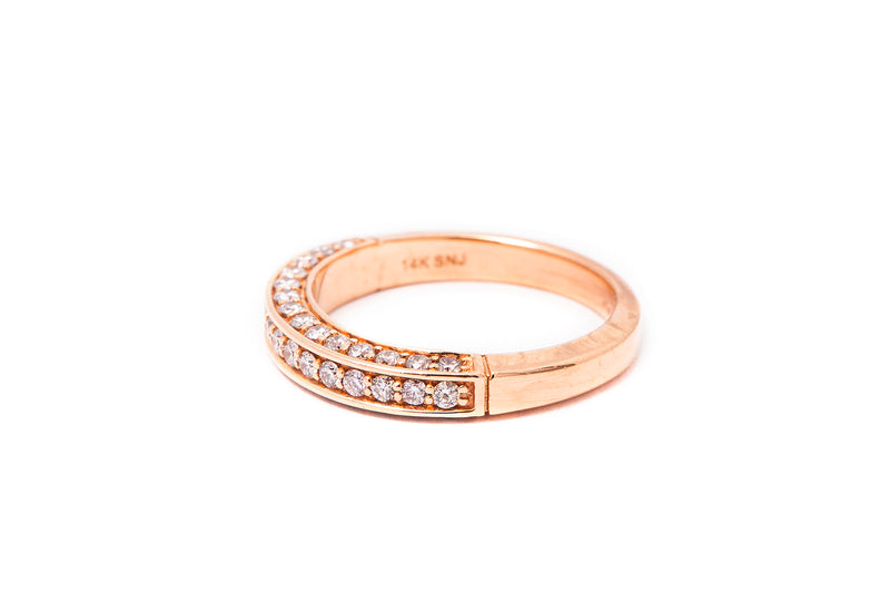 Three-Sided Pave Diamond Rose Gold 14k 585 Wedding Band Ring Size 7