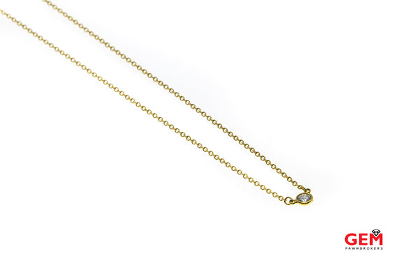 Tiffany & Co Elsa Peretti 1mm Thin Chain Link Diamond by the Yard Solitaire 18K 750 Yellow Gold 15 1/4" Necklace & Pendant