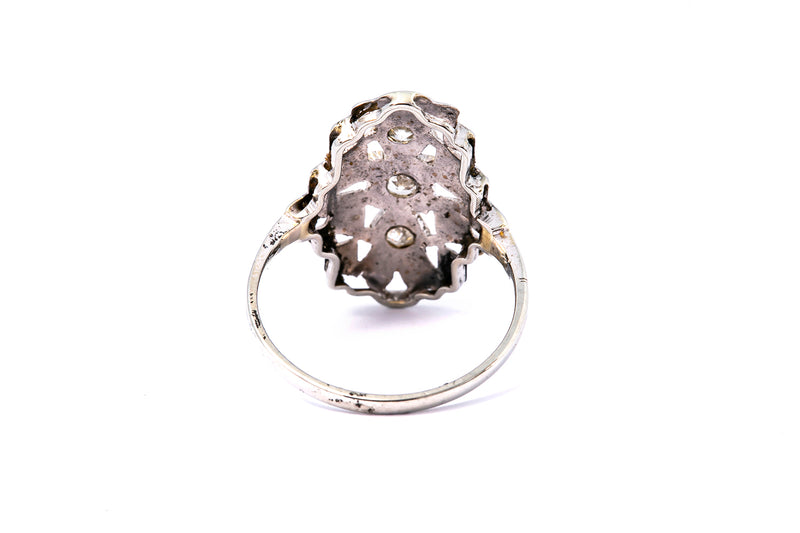 Antique Pierced Three Stone Diamond Cluster Ring 18k 585 White Gold Size 6
