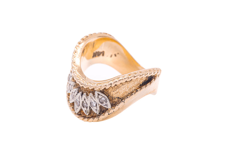 Vintage Wave U Shape Diamond 14k 585 Yellow Gold Ring Size 6