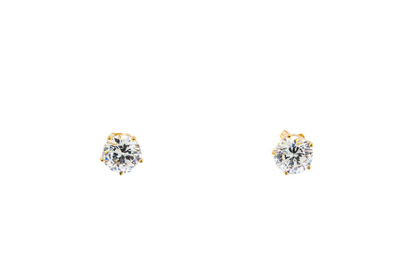 Round 7mm Cubic Zirconia Studs 14K 585 Yellow Gold Pair of CZ Earrings