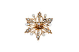 Antique Pearl Sunburst Floral Diamond Brooch 10K 417 Yellow Gold Lapel Pin