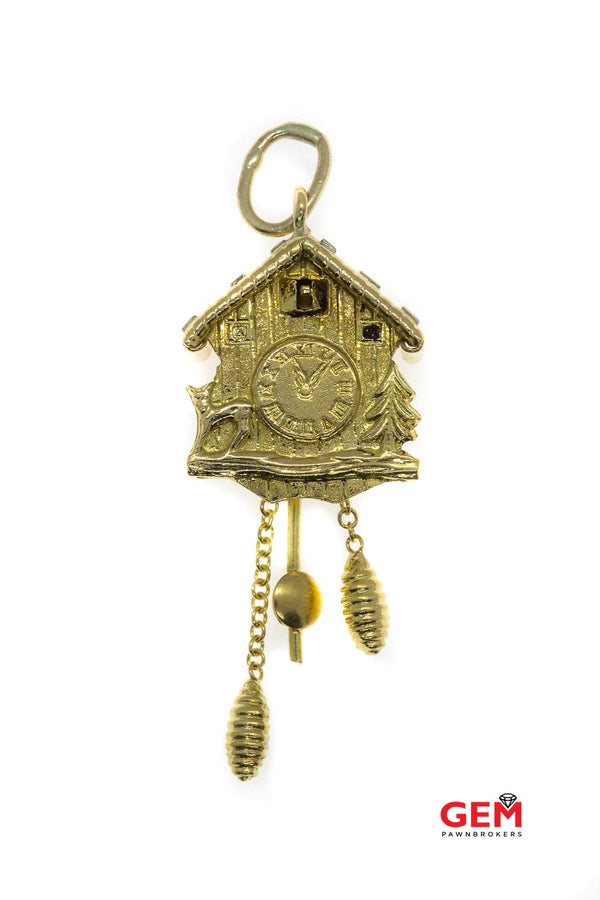 Vintage Cuckcoo Clock Moving Parts 14k 585 Yellow Gold Charm Pendant
