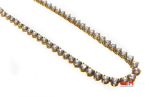 Cubic Zirconia 18k 750 Yellow Gold Graduated CZ Tennis Necklace Chain