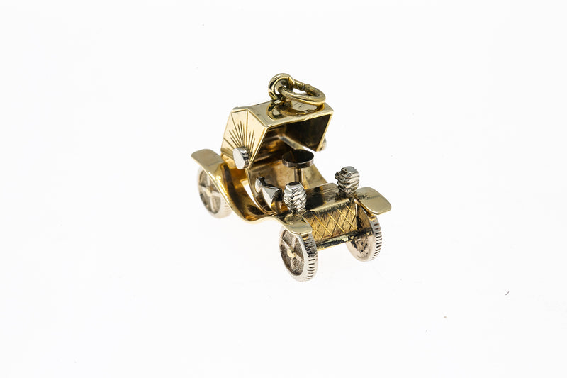 Antique Vintage 1900 Automobile Car Charm 14K 585 Yellow & White Gold Pendant