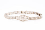 Edwardian White Gold 14k 585 Diamond Pierced Floral Motif Bracelet 7"