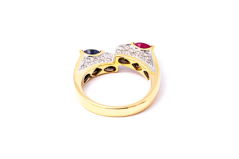 Ruby Sapphire & Diamond Cocktail Ring 18k 750 Yellow Gold Ring Size 7