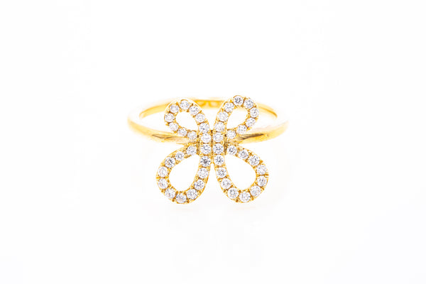 Diamond Ribbon Butterfly Cocktail Ring 18k 750 Yellow Gold Size 7