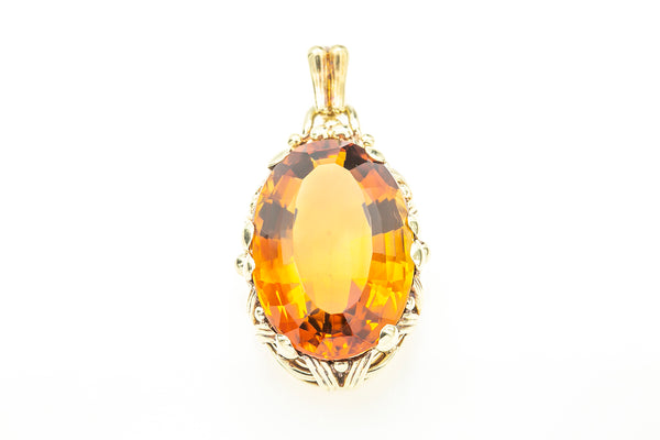 Vintage Citrine Gemstone Art Nouveau 14k 585 Yellow Gold Charm Pendant