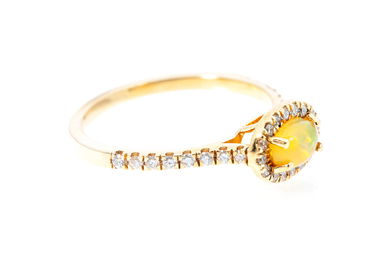 Jelly Opal & Diamond Cocktail Halo 14k 585 Yellow Gold Ring