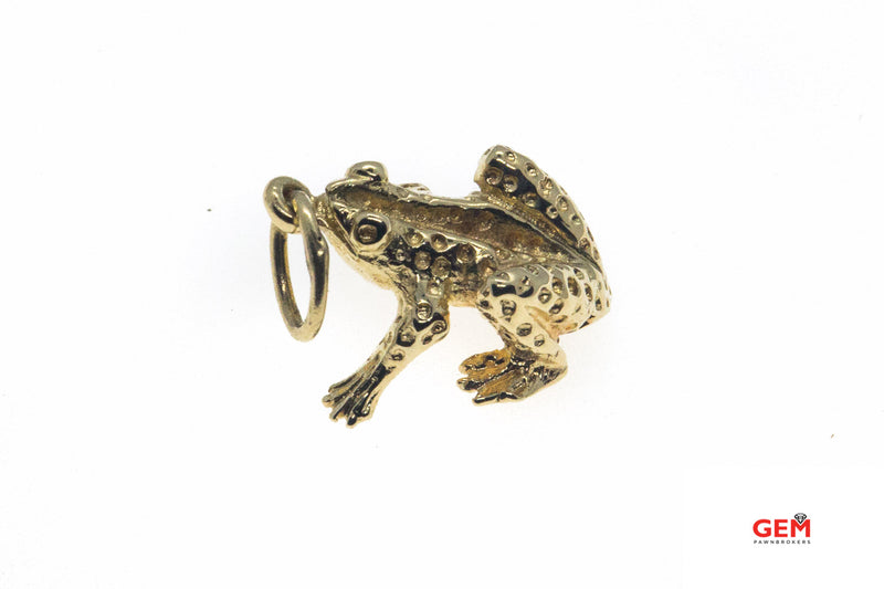 Oregon Spotted Frog Animal Lover Charm Solid 14K 585 Yellow Gold Drop Pendant
