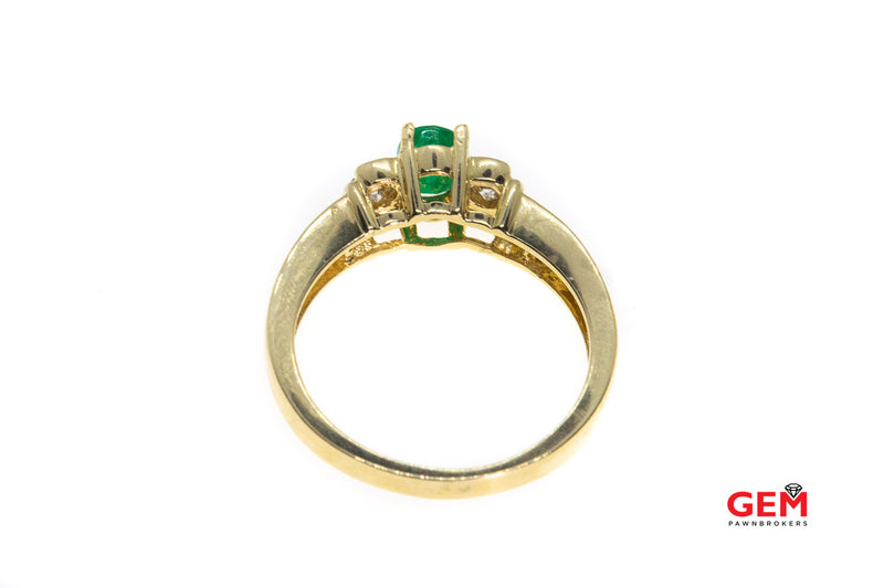 ADL Natural Emerald & Diamond Accent 14K 585 Yellow Gold Ring Size 6 3/4