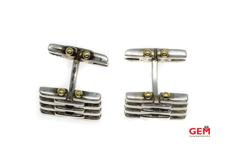 Tiffany & Co Sterling Silver 925 & 18k Solid Yellow 750 Cage Link Tuxedo French Cuff Dress Cufflinks