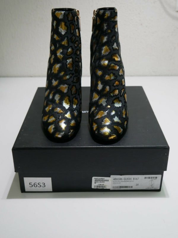 Saint Laurent YSL Loulou Metallic Leopard Jacquard Ankle Boots Eur Sz 39 US Sz 9