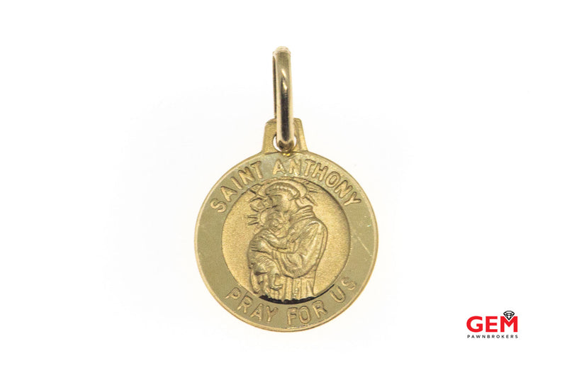 Michael Anthony Saint Anthony Holding Baby Jesus Pray For Us Religious Charm Solid 14K 585 Yellow Gold Pendant