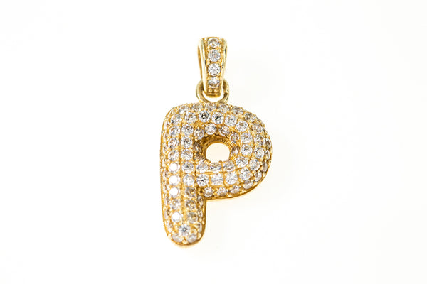 Pave Initial "P" Cubic Zirconia 14k 585 Yellow Gold Charm Pendant