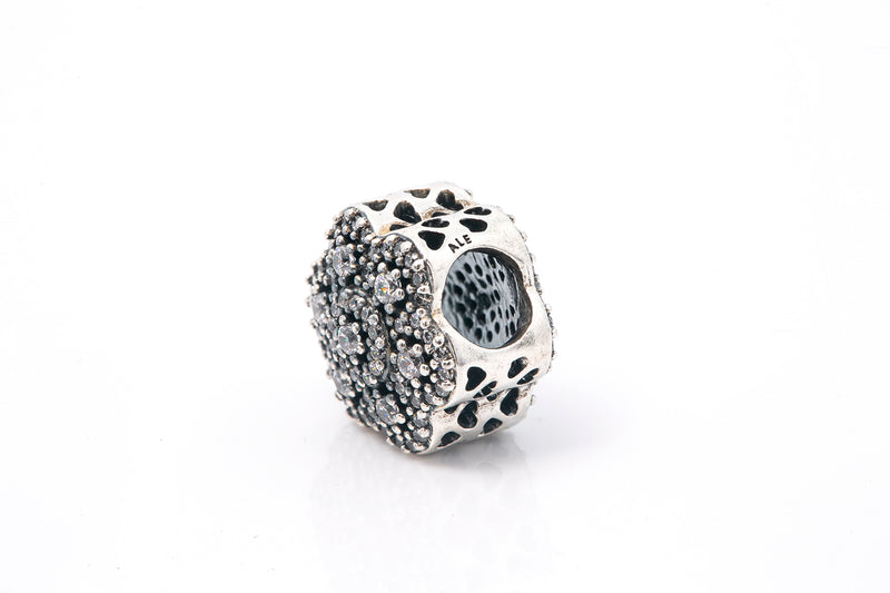 Pandora Sterling Silver Crystalized Floral ALE S925 Charm Pendant