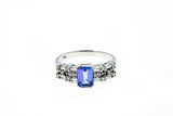 Natural Emerald Tanzanite & Diamond Cluster Band 14K 585 White Gold Ring Size 7 3/4