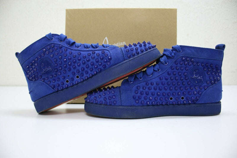 🔥 Christian Louboutin Louis Orlato Blue Suede Stud Spike Sneakers Size 42  US 9