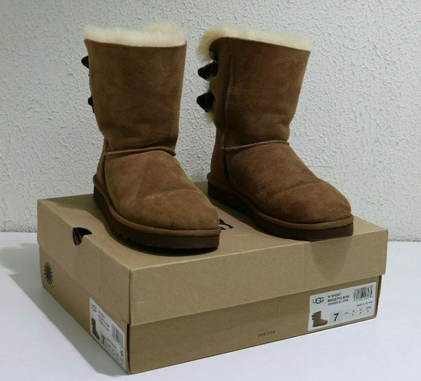 UGG Short Brigette Bow Boots Suede Sheepskin UGG Pure Line Size US 7