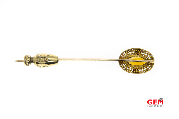 14 KT Yellow Gold Citrine Stick Lapel Pin Brooch