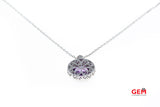 JLJ Natural Round Amethyst Gemstone Diamond Pave Halo Charm 1.5mm Chain Link 14K 585 White Gold 17" Necklace & Pendant