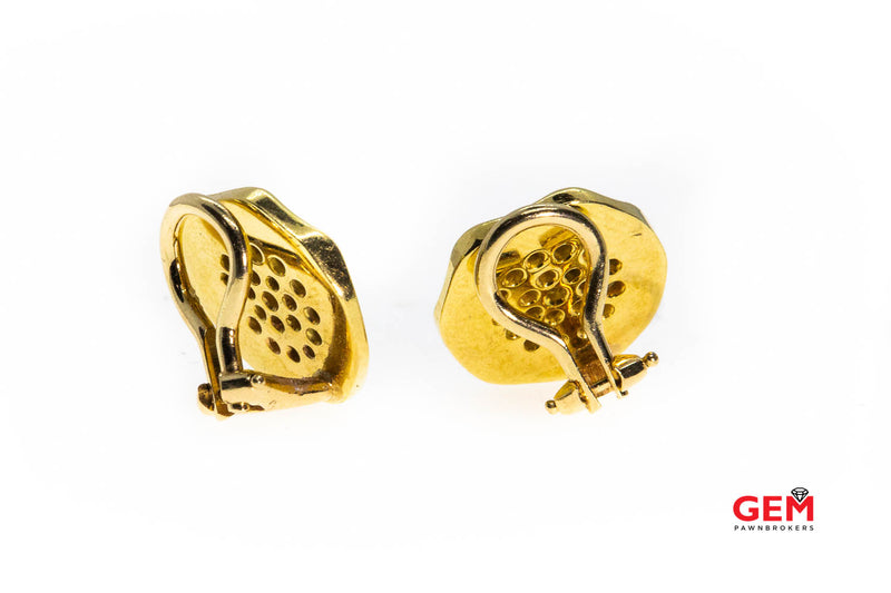 Diamond Pave Disc Diamond Clip On 18K 750 Yellow Gold Pair Earrings
