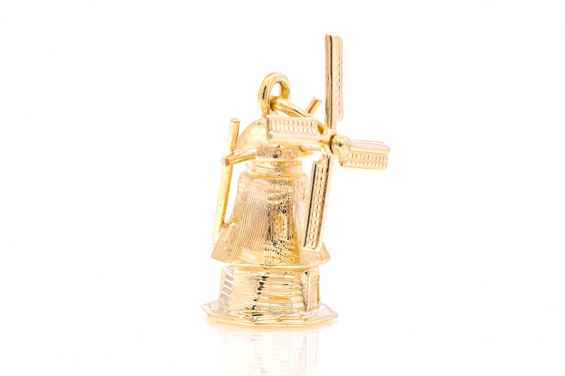 Vintage Windmill Building Stand Alone Structure Moving Parts 14k 585 Yellow Gold Charm Pendant