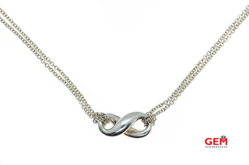 Tiffany & Co Infinity Figure 8 Pendant Chain 925 Sterling Silver Necklace 16"