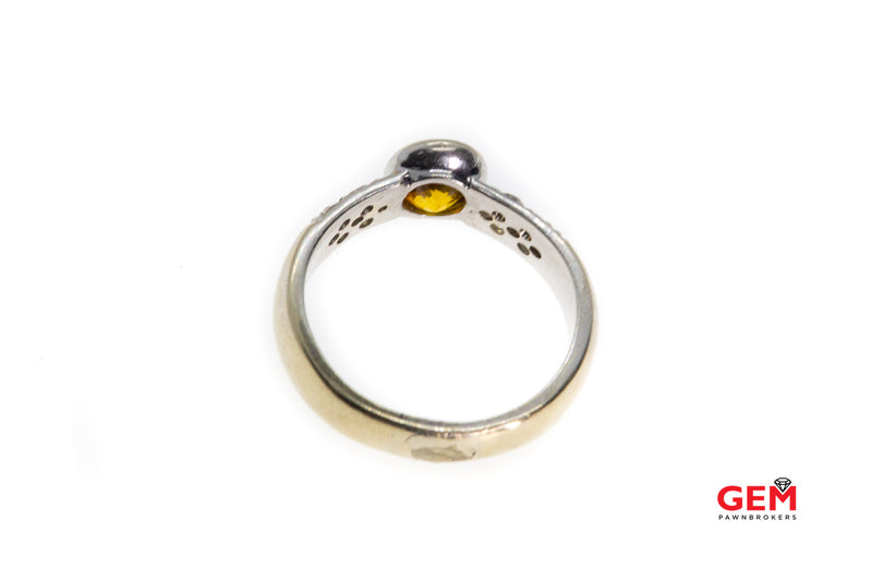 Orange Sapphire Diamond 14k 585 White Gold Ring Size 6.5 Band 8mm