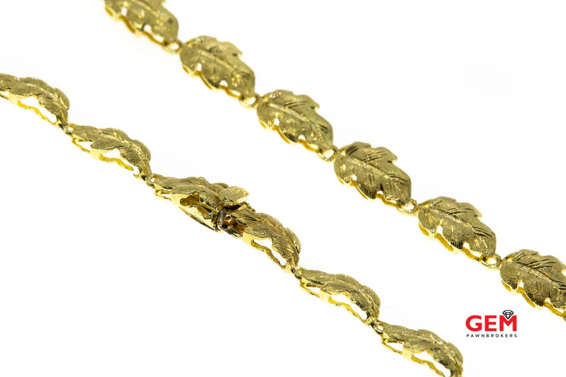 Simone Bandini 8mm Leaf Link Brushed Finish Stampato Necklace 18K 750 Yellow Gold 17" Chain