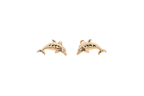 Viken Keledjian Nautical Dolphin Lover 14K 585 Yellow Gold Pair Stud Earrings