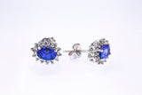 BJB Natural Iolite & Cubic Zirconia Halo Accent Studs 18K 750 White Gold Pair Earrings