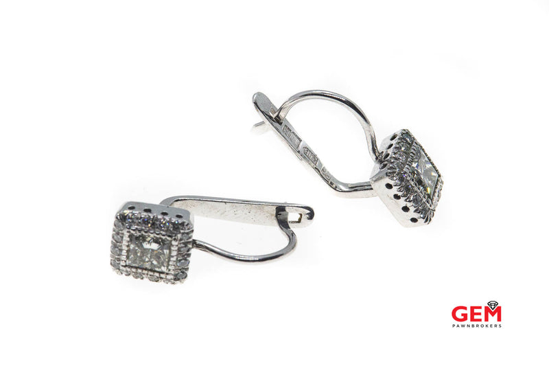 Russian Princess Diamond & Halo Accent Drop Earrings 14K 583 White Gold Dangle Earrings