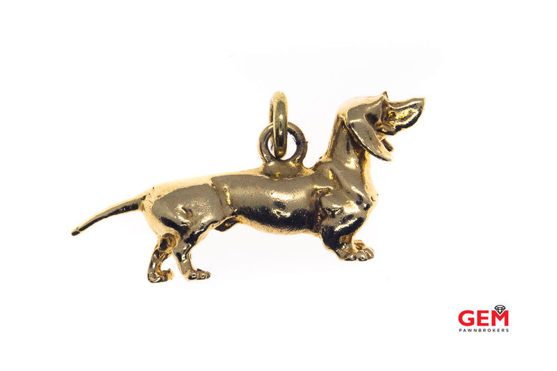 Dachshund Puppy Doggo Animal Dotson Hot Dog Charm Solid 14K 585 Yellow Gold Pendant