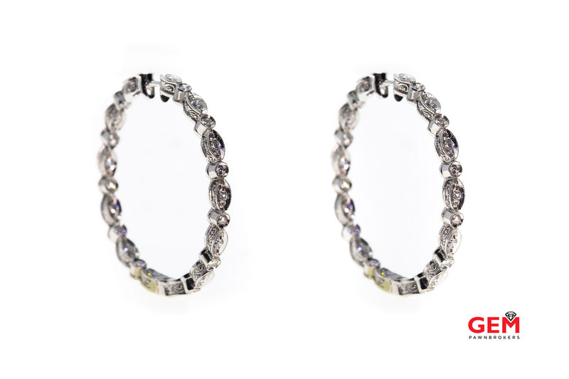 Diamond Inside Out 18k 750 White Gold Hoop Earrings 40mm
