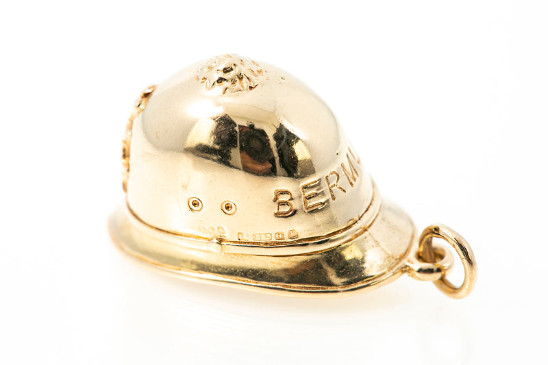 Bahamas English Hallmark 14k 585 Yellow Gold Police Helmut Charm Pendant