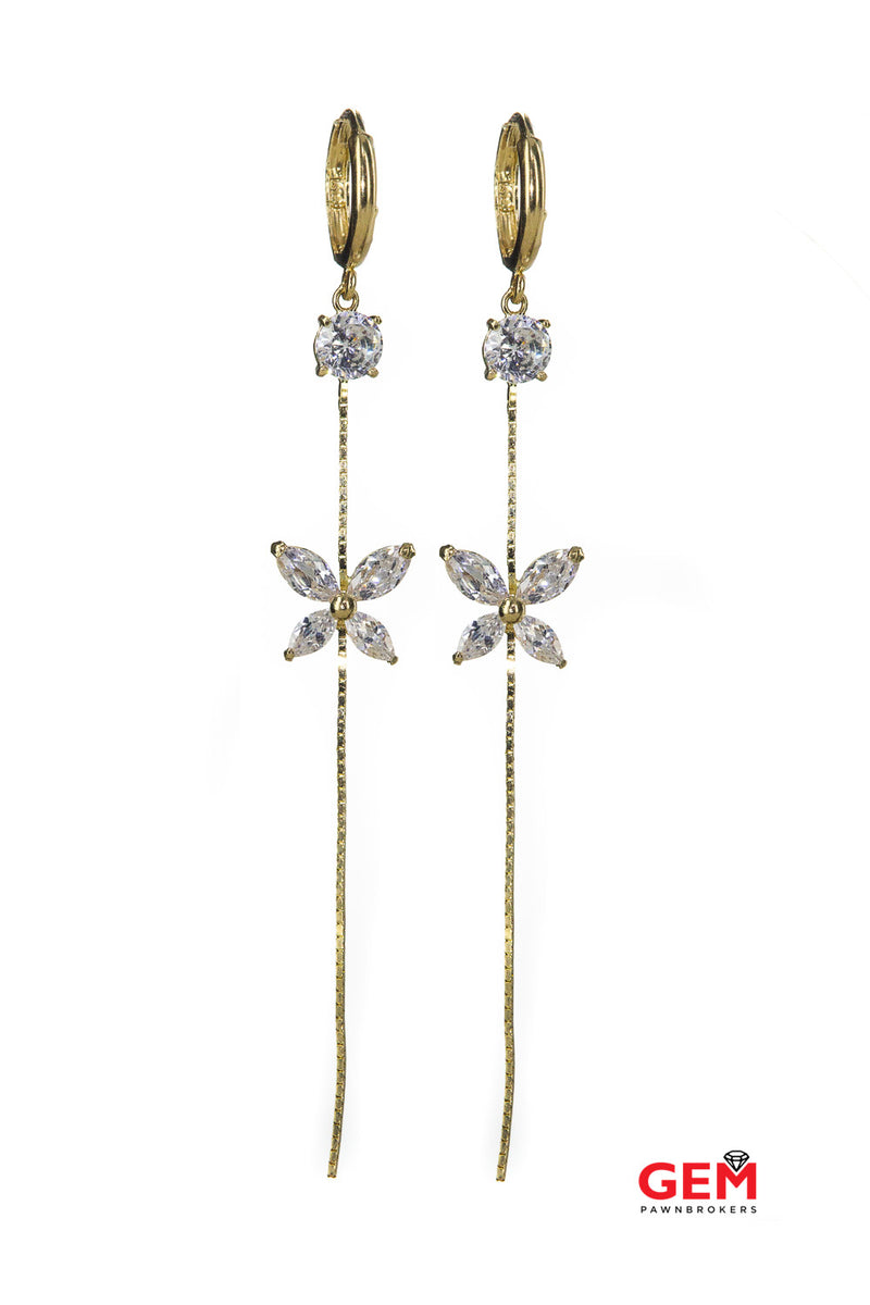 Butterfly Marquise Cubic Zirconia Huggie & Drop 14K 585 Yellow Gold Dangle CZ Earrings